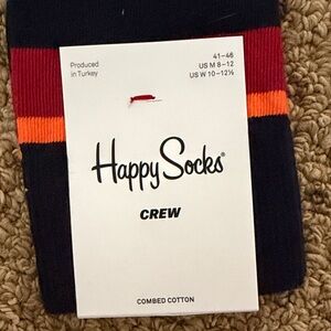 Happy Socks Men’s Crew Socks — Navy with Red & Orange Stripes